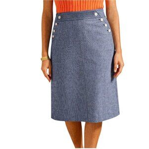 EUC Talbots Chambray A-Line Skirt Pockets Linen Blend Side Zip Lined | 10 Petite